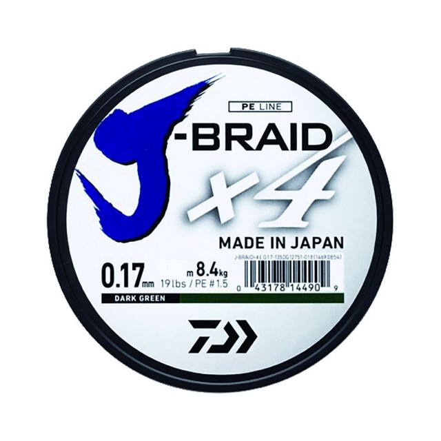 Fio Daiwa J Braid X4 135m 0.10mm Dark Green
