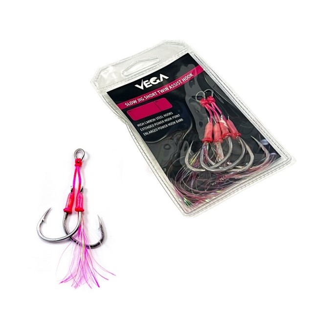 Vega Slow Jigging Short Twin Assist Hook Pink N2/0